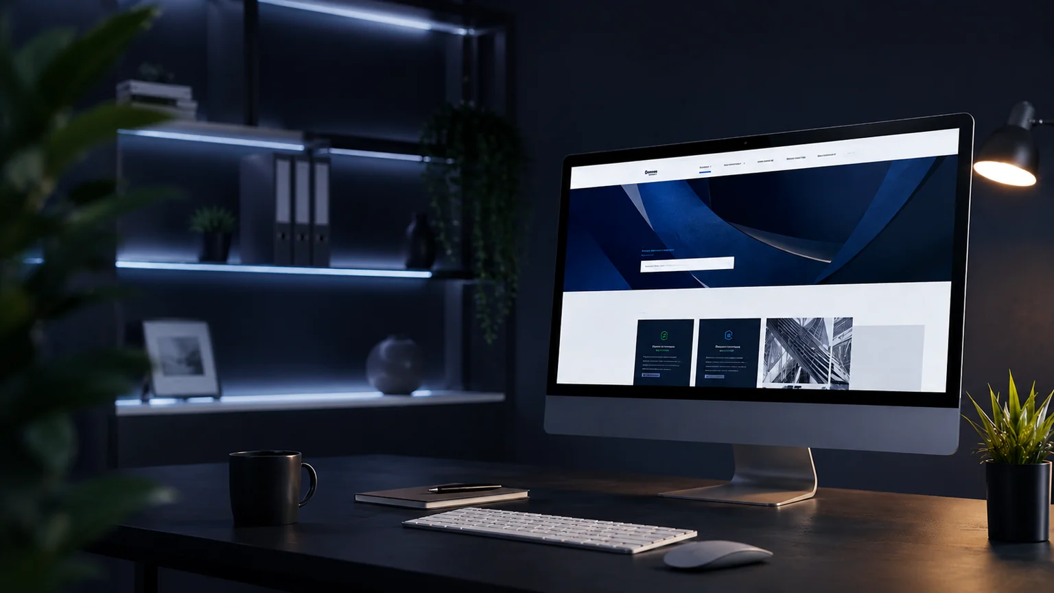 Bureau moderne avec écran affichant une interface de site internet